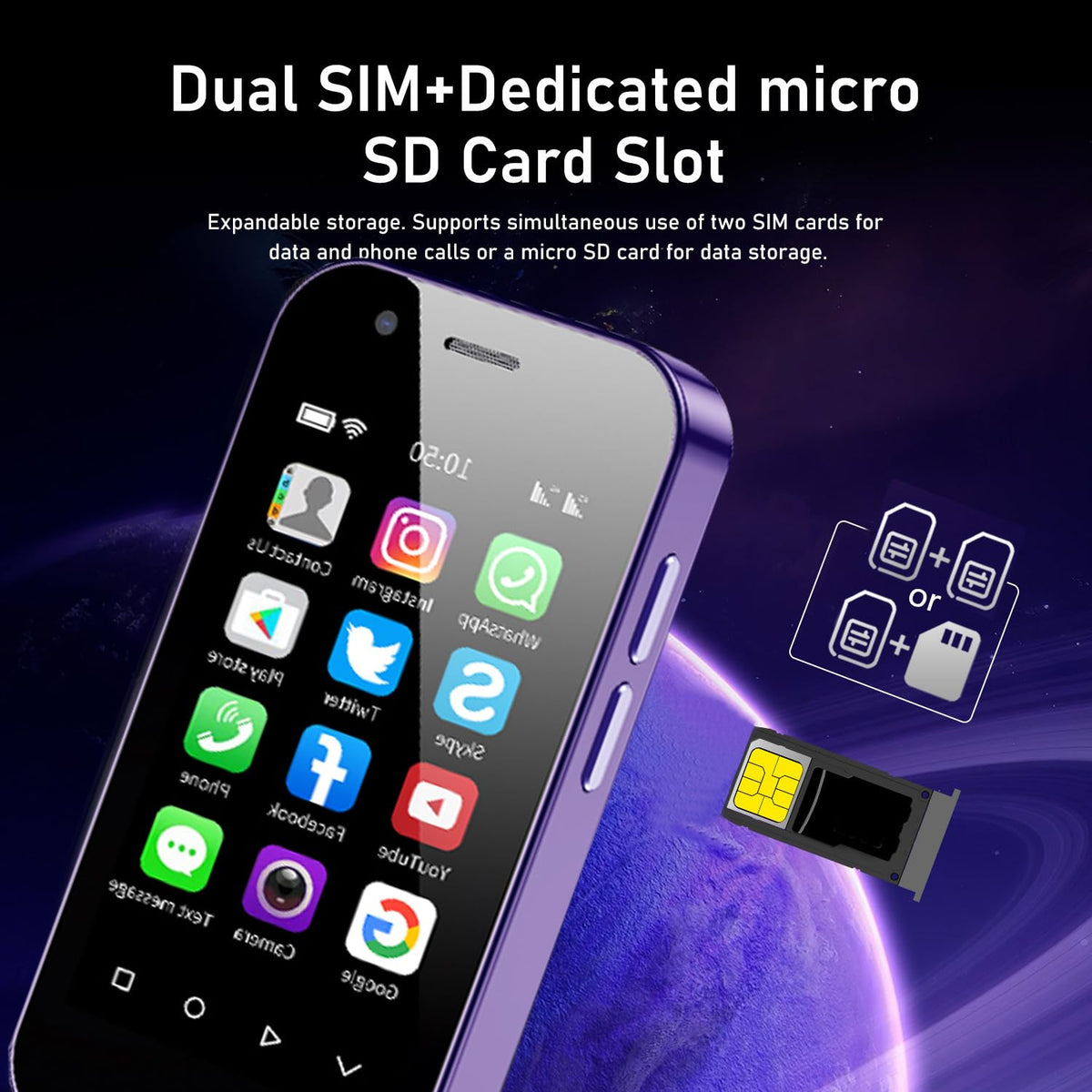 Mini Smartphone Unlocked Cell Phone 3.0 Inch Android 4G Quad Core Dual SIM Black U974826