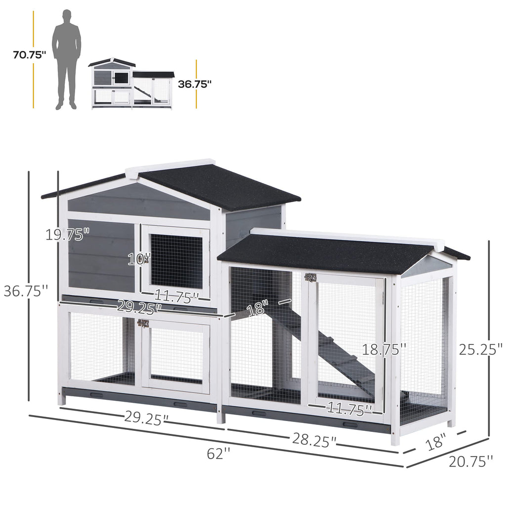 Gray 2-Tier Wooden Rabbit Hutch with Removable Tray N238