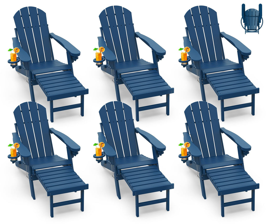 Blue Folding Adirondack Chairs with Ottoman Set of 6 P846153