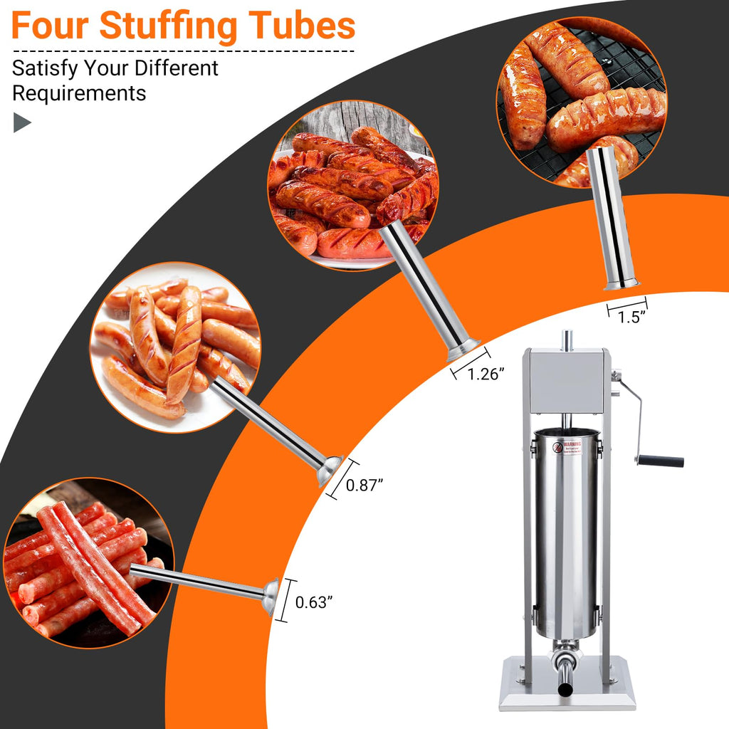 Manual Stainless Steel Sausage Stuffer with 5 Stuffing Tubes A309