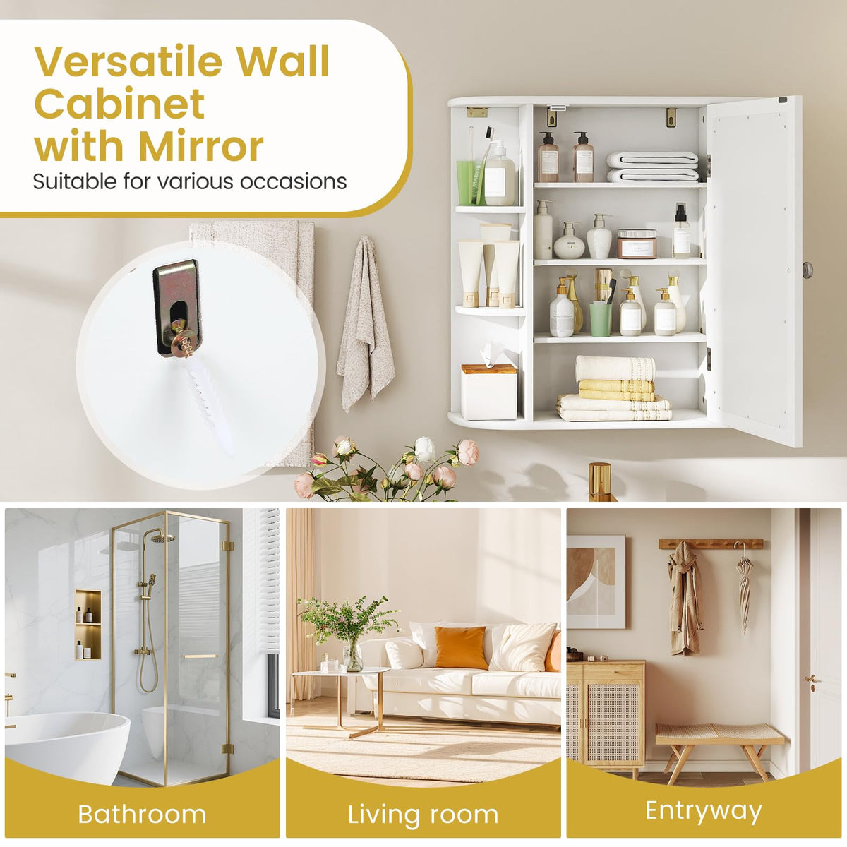 White Wall Mounted Medicine Cabinet with Mirror Z90814