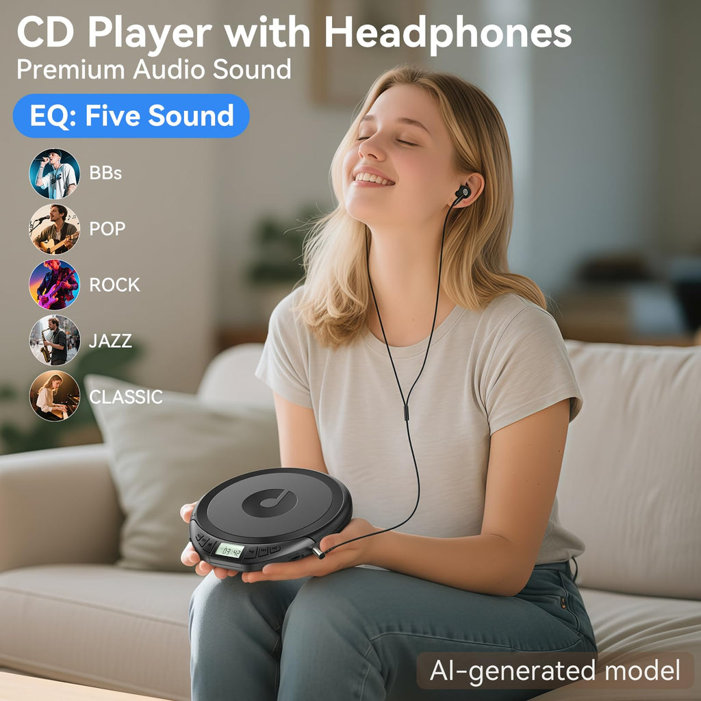 Portable CD Player with Headphones Anti-Skip Shockproof LCD Display P74572