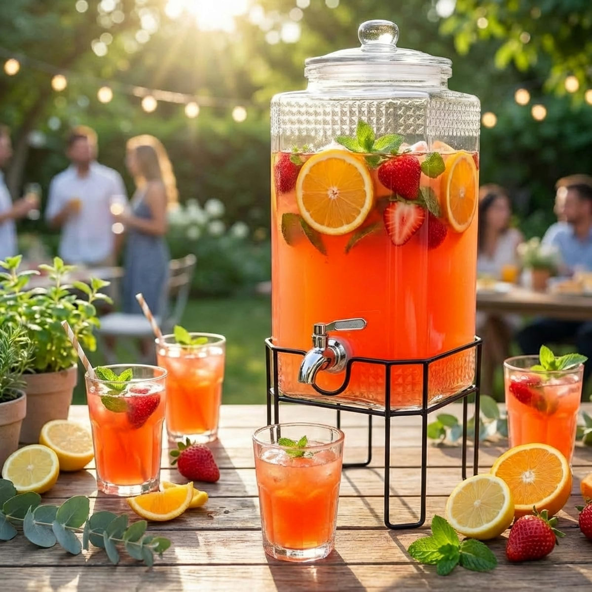 2 Gallon Glass Drink Dispenser with Stand and Glass Lid M38439