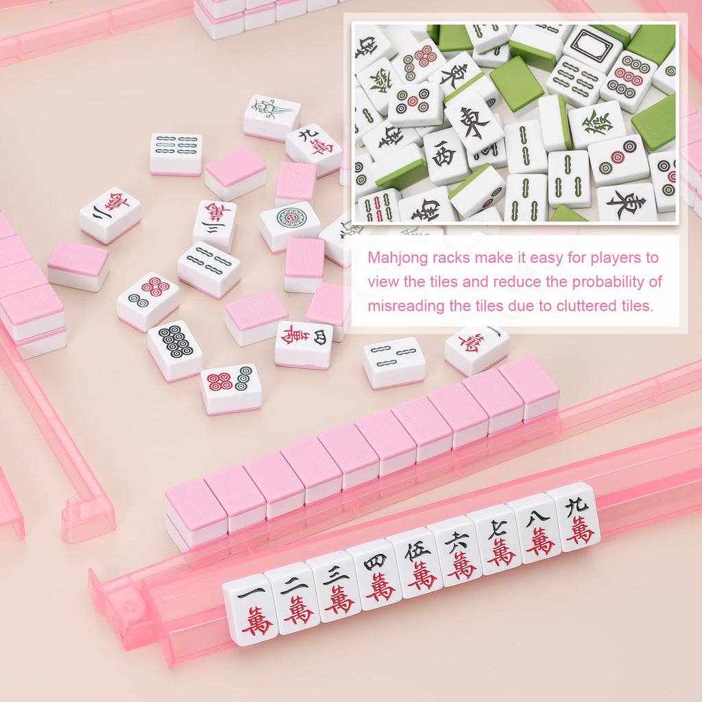 Clear Mahjong Racks with Pushers, 4-Pack Non-Slip Acrylic F220