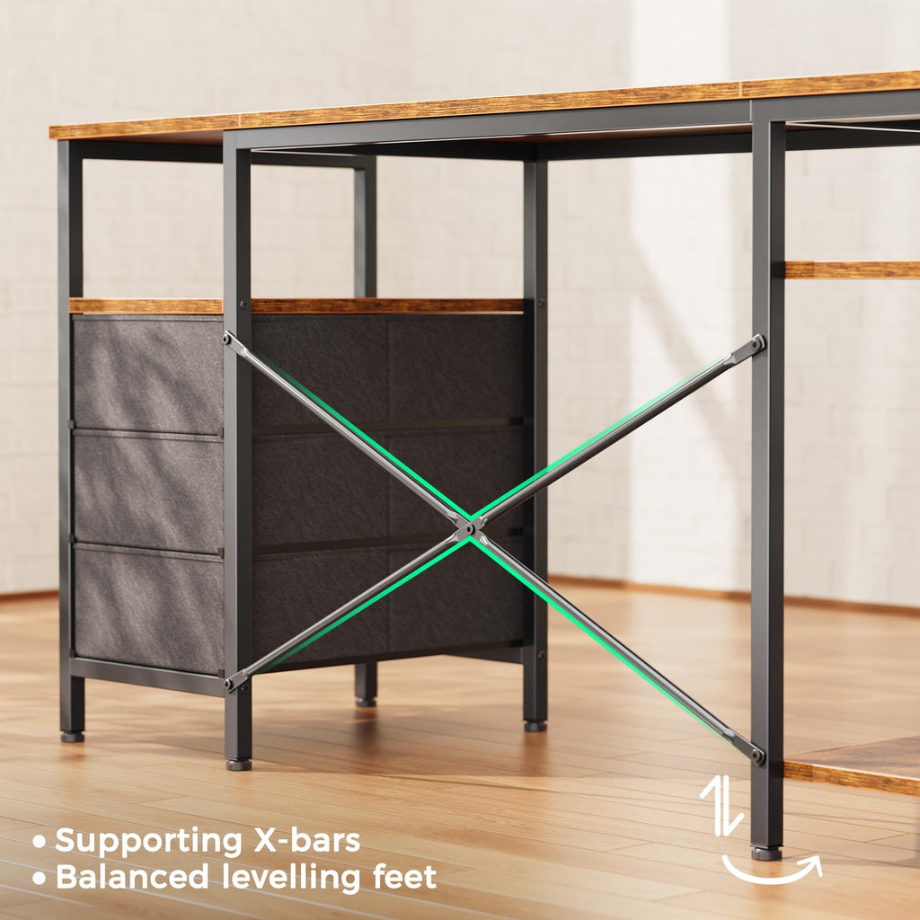 L Shaped Office Desk with Power Outlets & 3 Drawers E4577