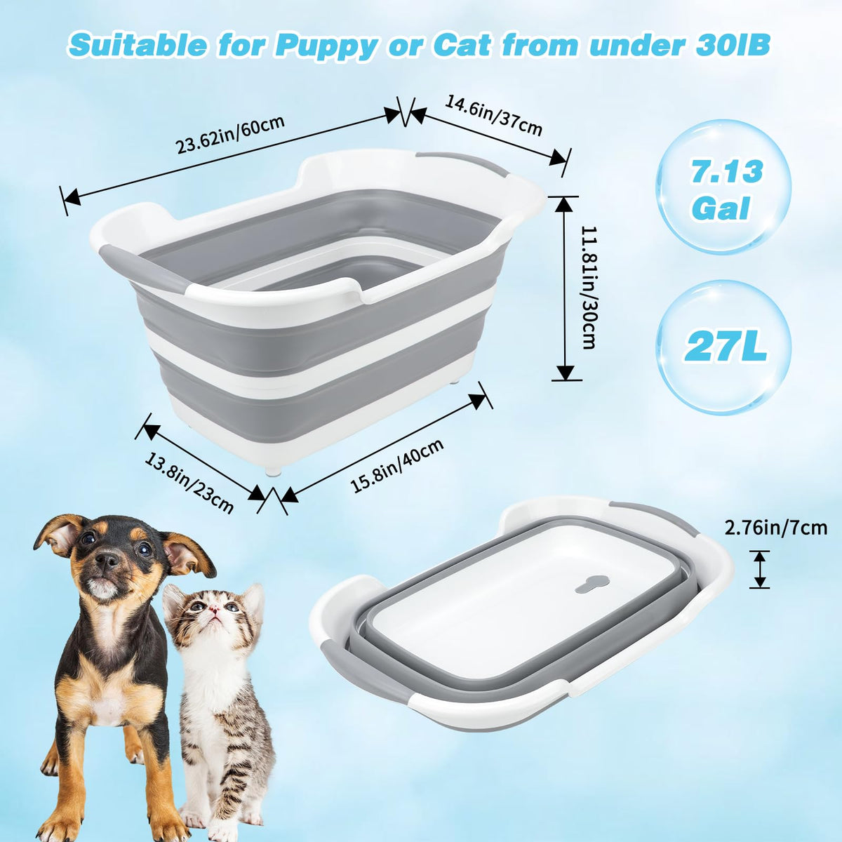 27L Raised Collapsible Dog Bathtub with Drain T382382