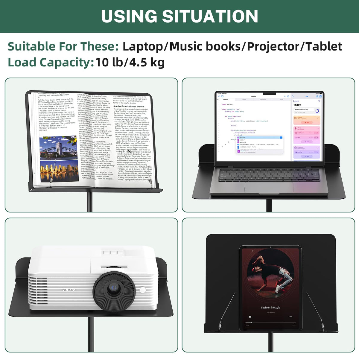 Black Metal Sheet Music Stand with Carrying Bag I6092