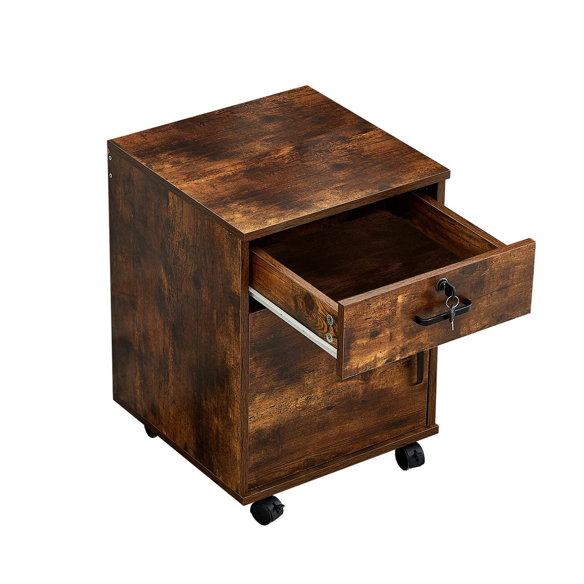 1 Drawer Wood File Cabinet with Lock and Wheels V7490