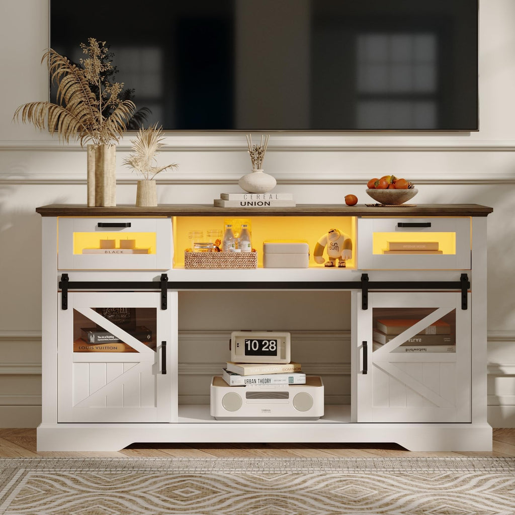 TV Stand with Storage Cabinet and Sliding Barn Doors G9217