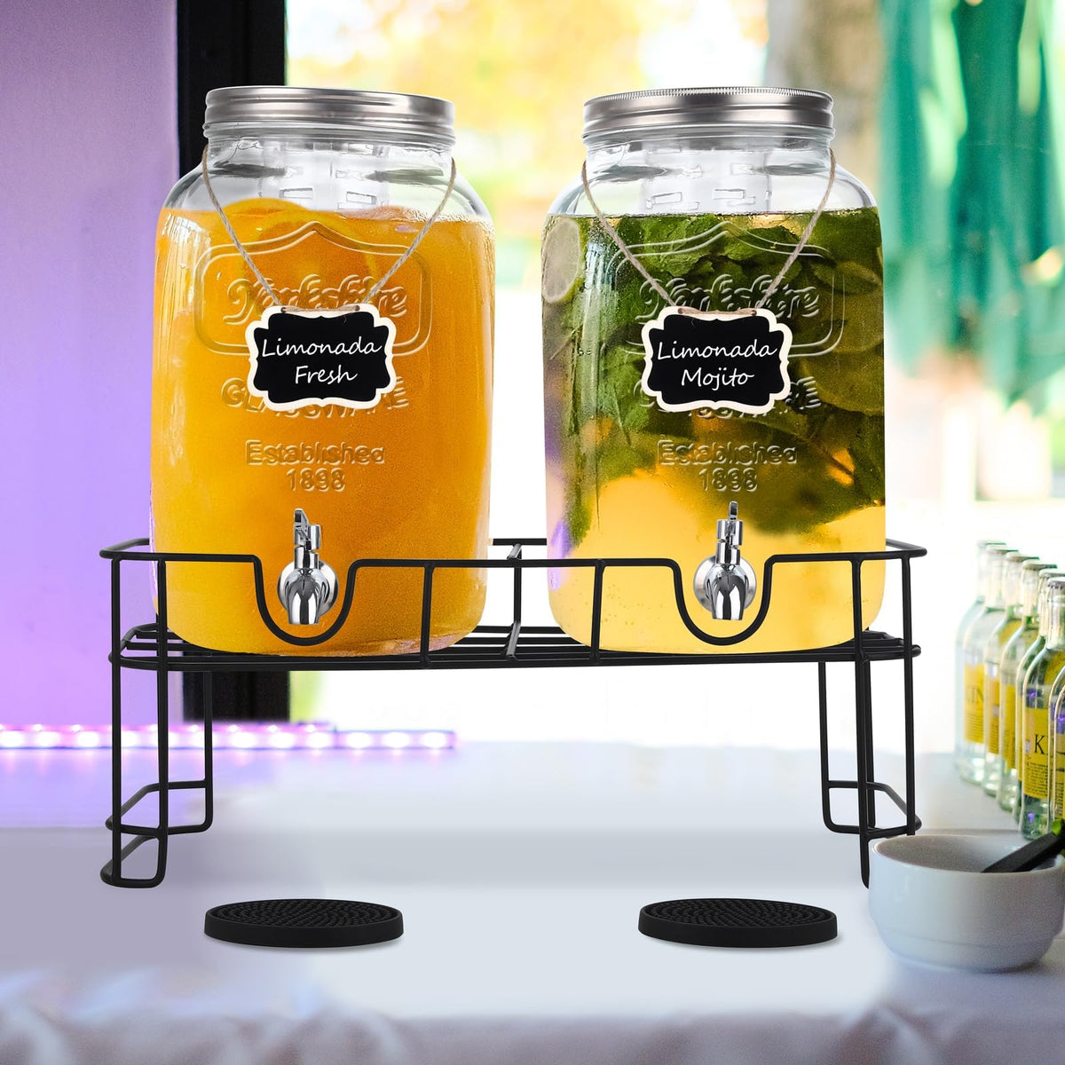 2 Pcs 2 Gallon Glass Beverage Dispenser with Stand X43657