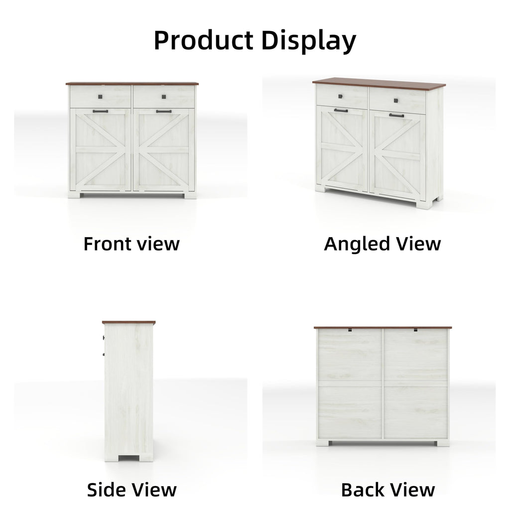 Antique White Wooden Tilt Out Trash Cabinet with 2 Storage Drawers U2595
