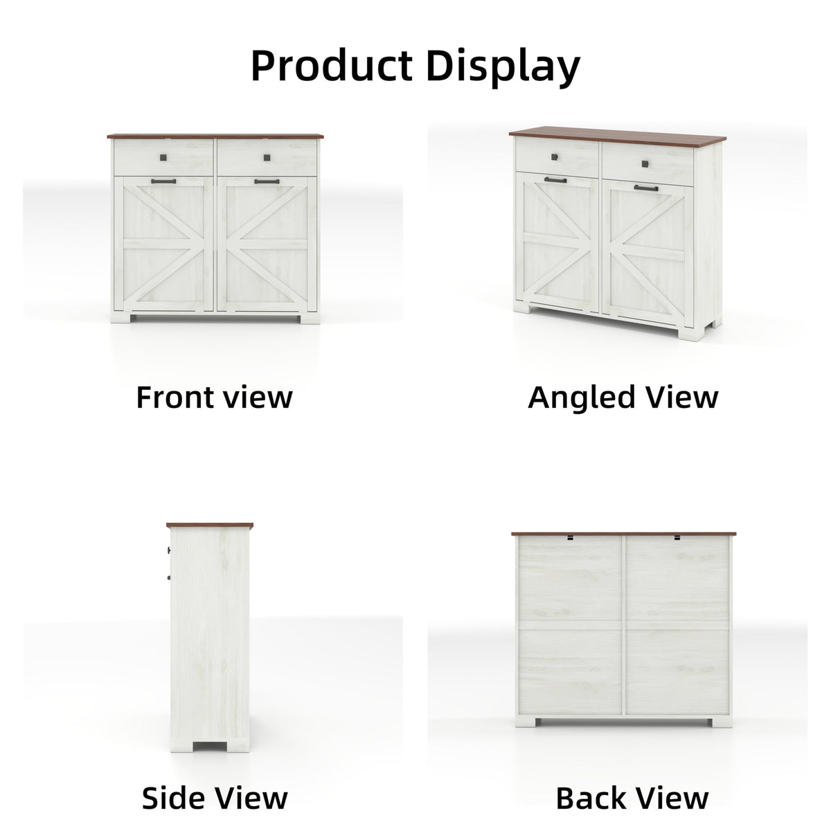 Antique White Wooden Tilt Out Trash Cabinet with 2 Storage Drawers U2595