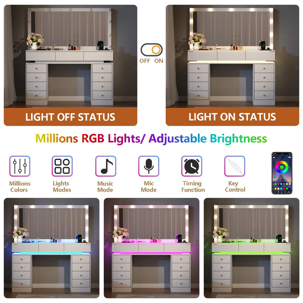 White Vanity Desk with Mirror and Lights X7722