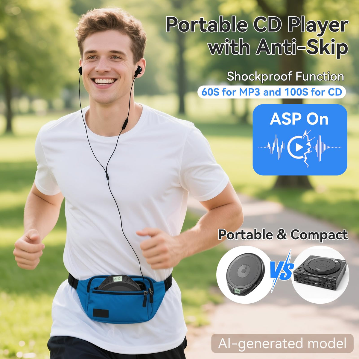 Portable CD Player with Headphones Anti-Skip Shockproof LCD Display P74572
