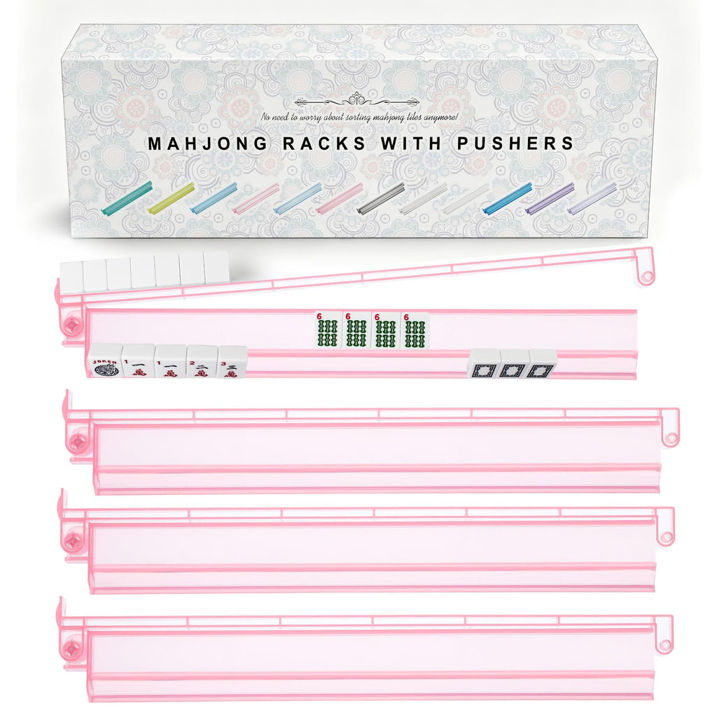 Clear Mahjong Racks with Pushers, 4-Pack Non-Slip Acrylic F220