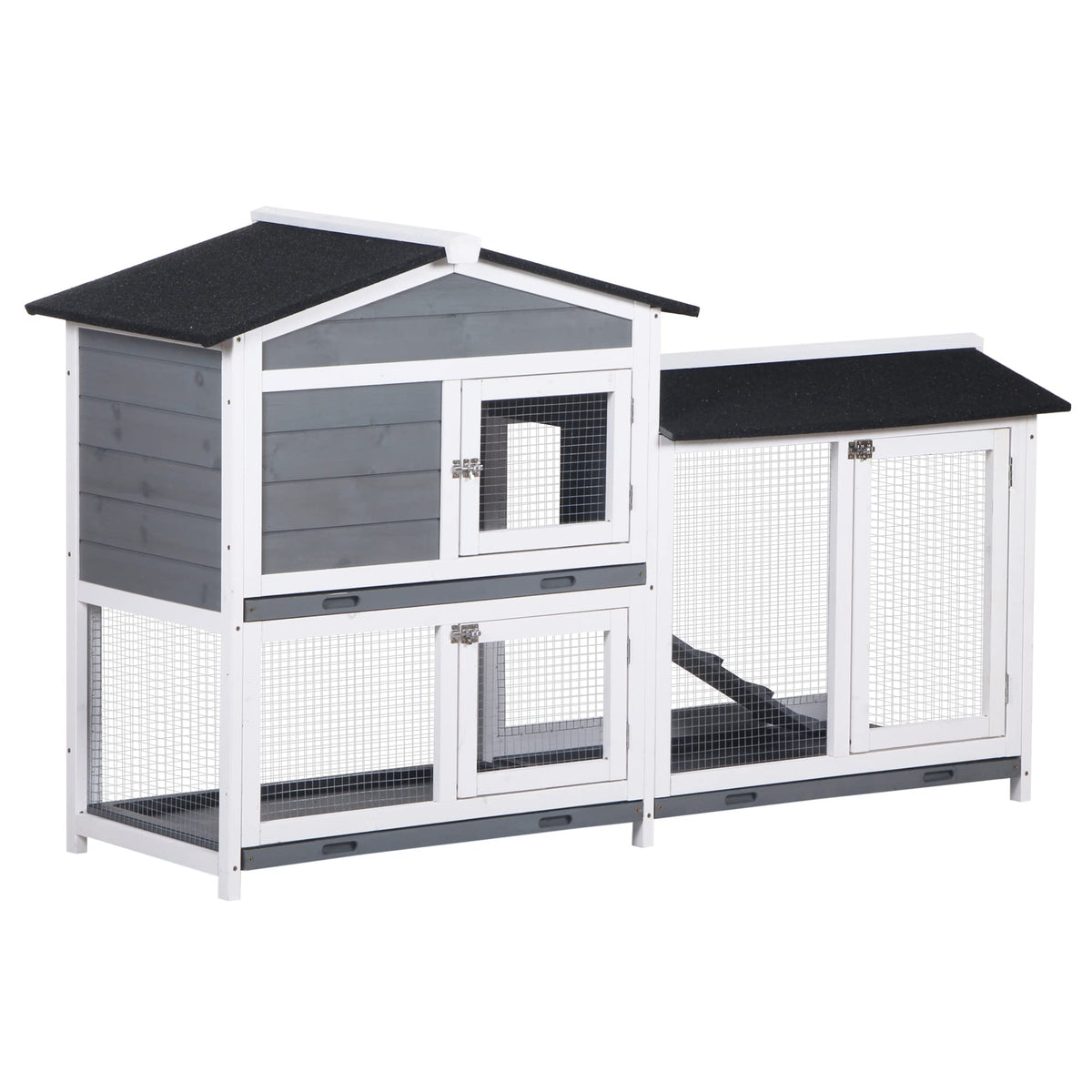 Gray 2-Tier Wooden Rabbit Hutch with Removable Tray N238
