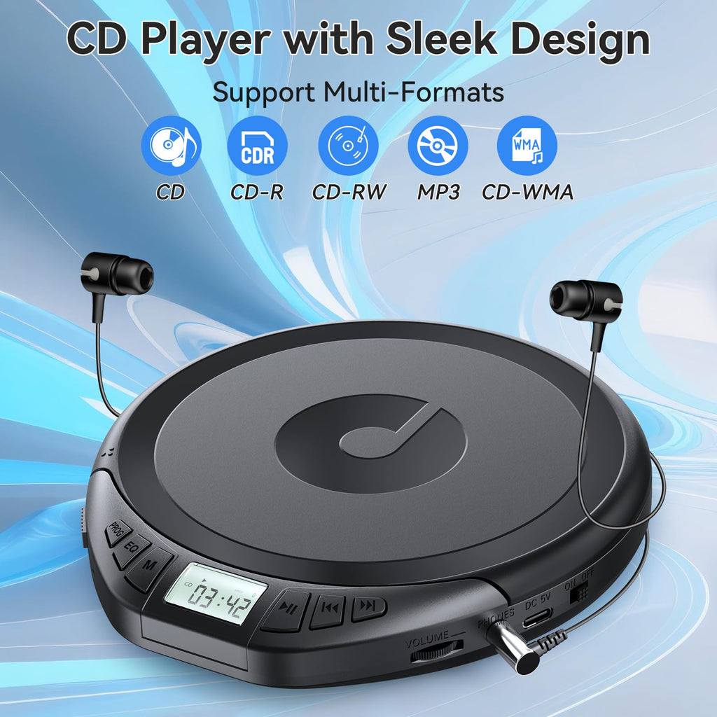 Portable CD Player with Headphones Anti-Skip Shockproof LCD Display P74572