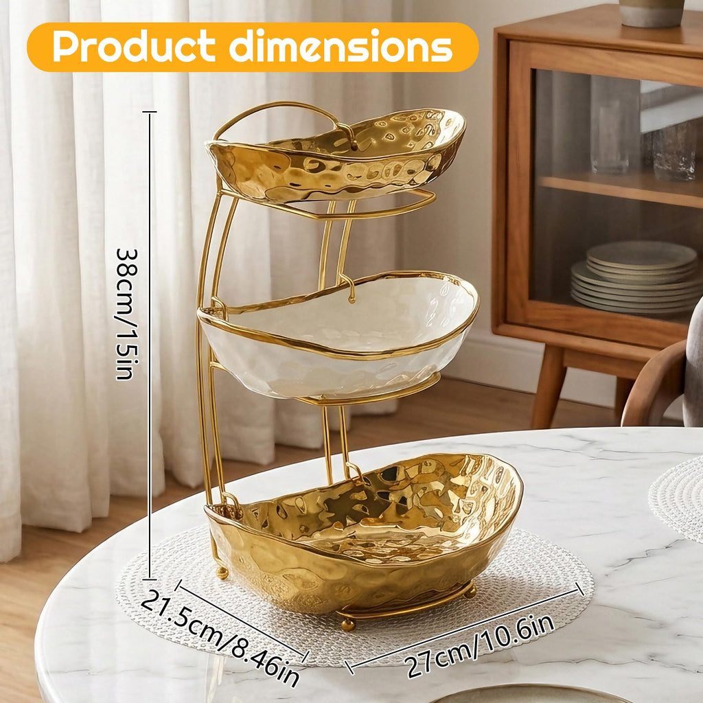 3 Tier Ceramic Fruit Bowl with Metal Stand Y63627