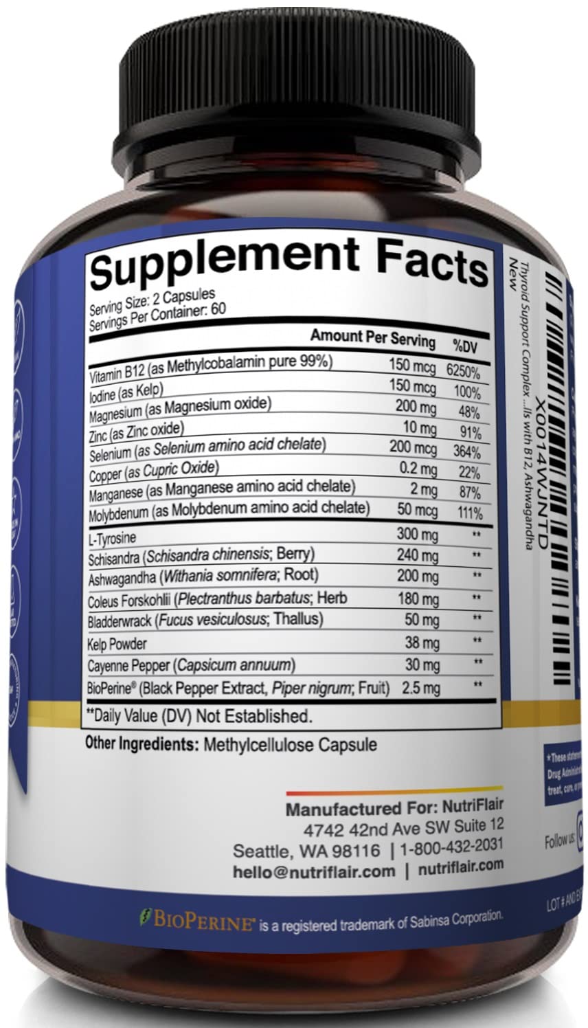 Thyroid Support Complex with Iodine, B12 & Ashwagandha, 120 Caps E680