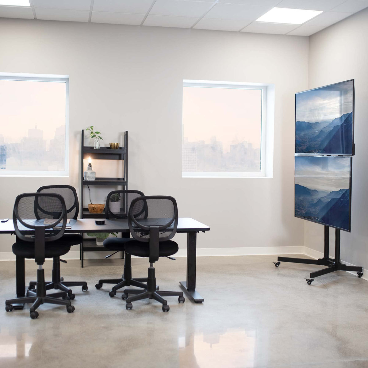 Mobile TV Cart for 32 to 65 inch Dual Screens, Rolling Stand with Locking Wheels, Black F77240