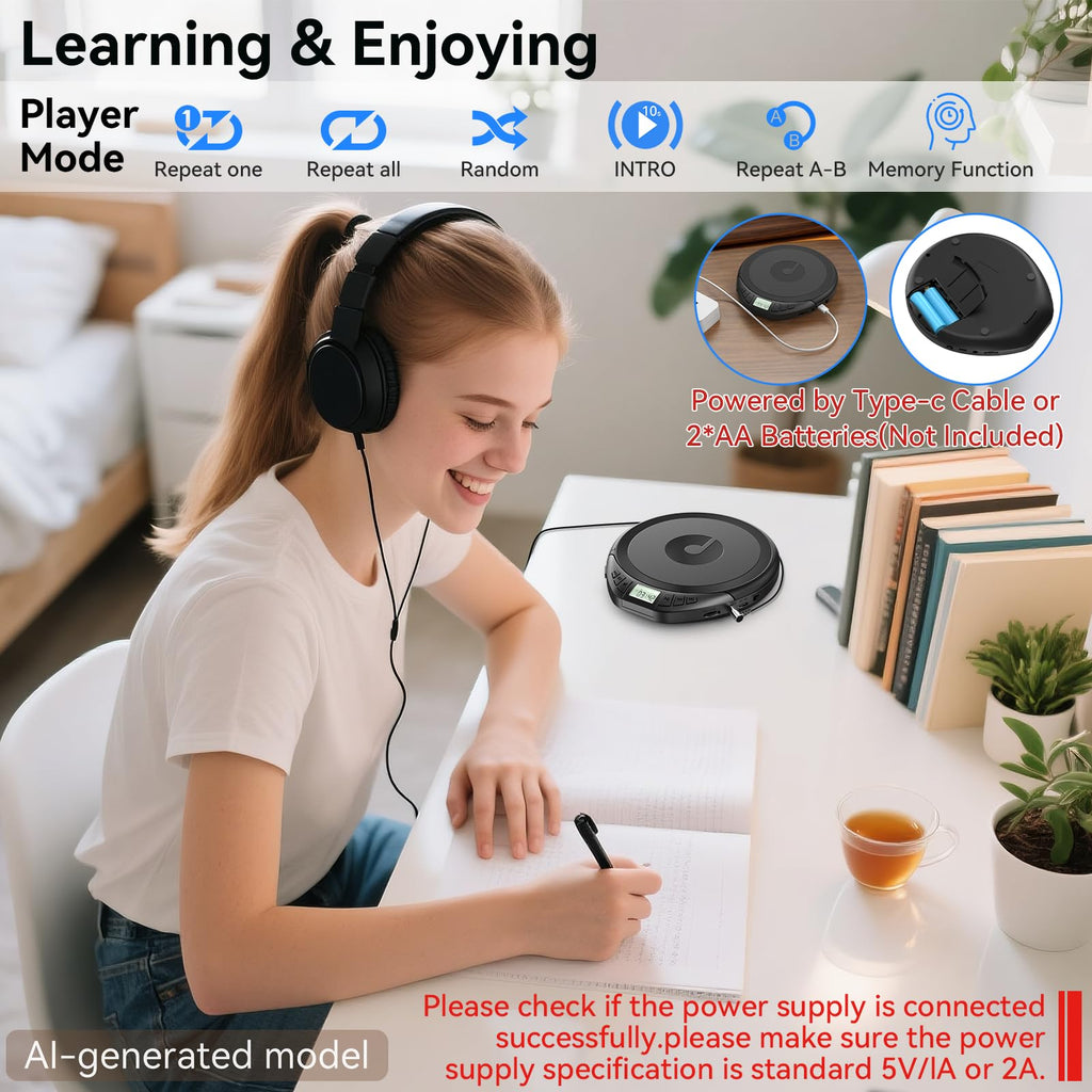 Portable CD Player with Headphones Anti-Skip Shockproof LCD Display P74572