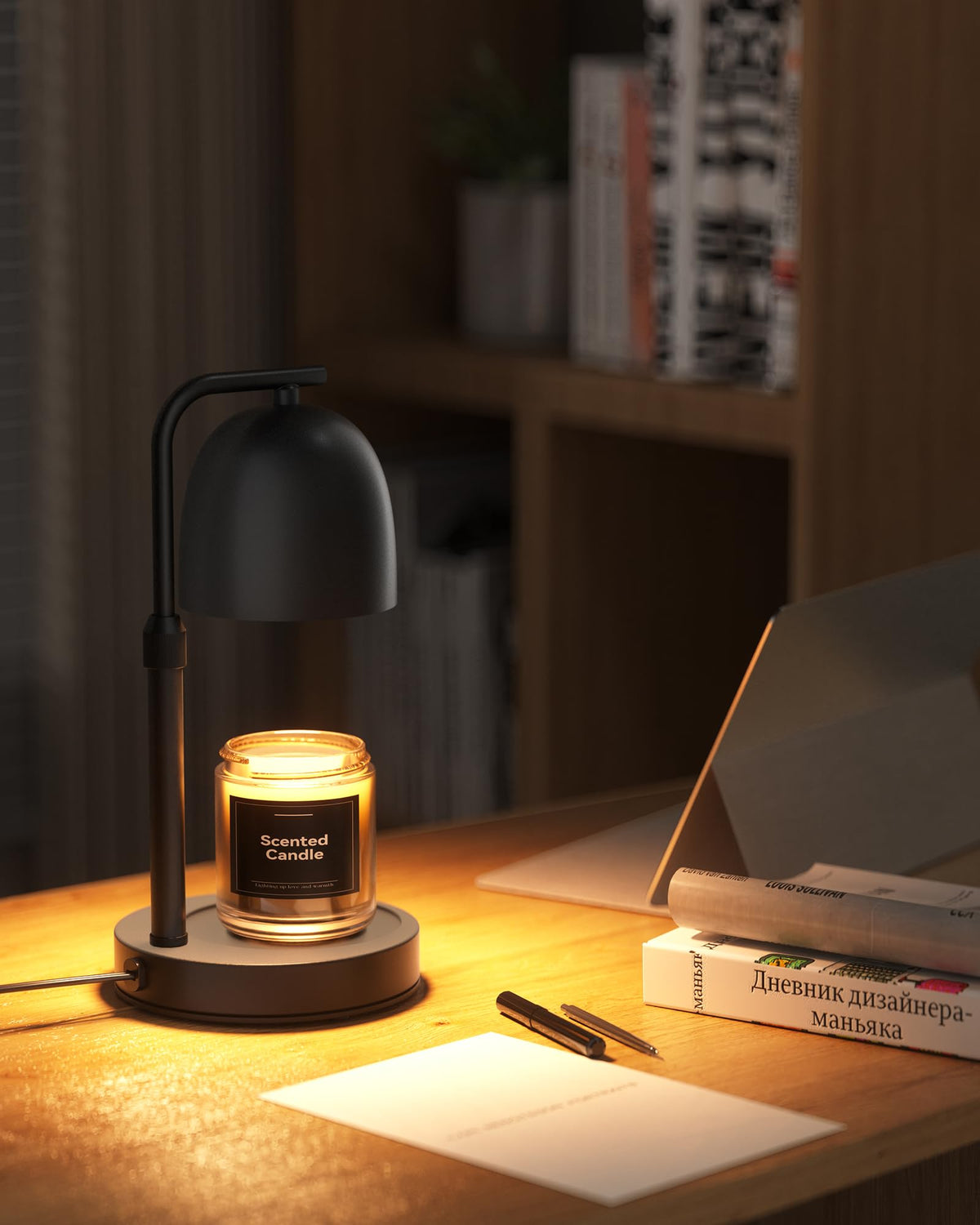 Black Adjustable Height Dimmable Candle Warmer Lamp with Timer U721809