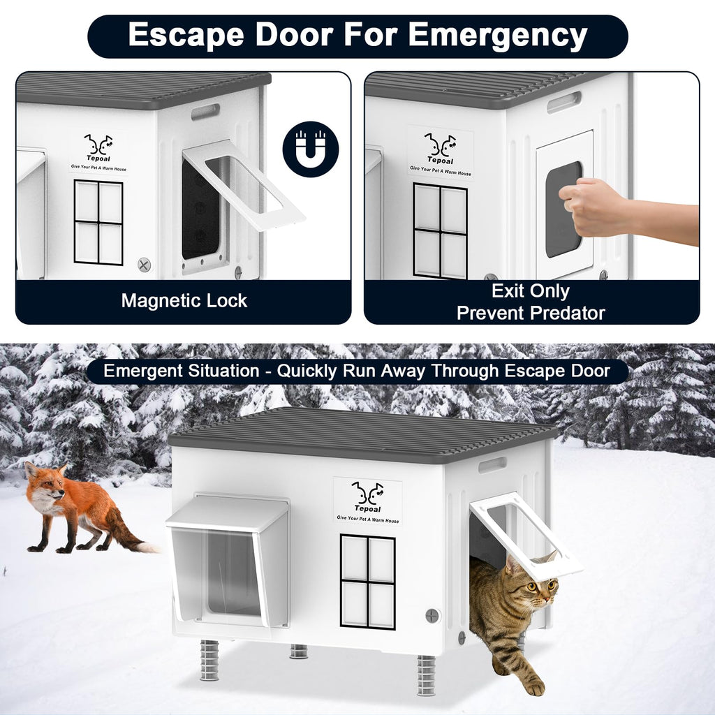Large 100% Weatherproof Heated Outdoor Cat House with Escape Door R1105