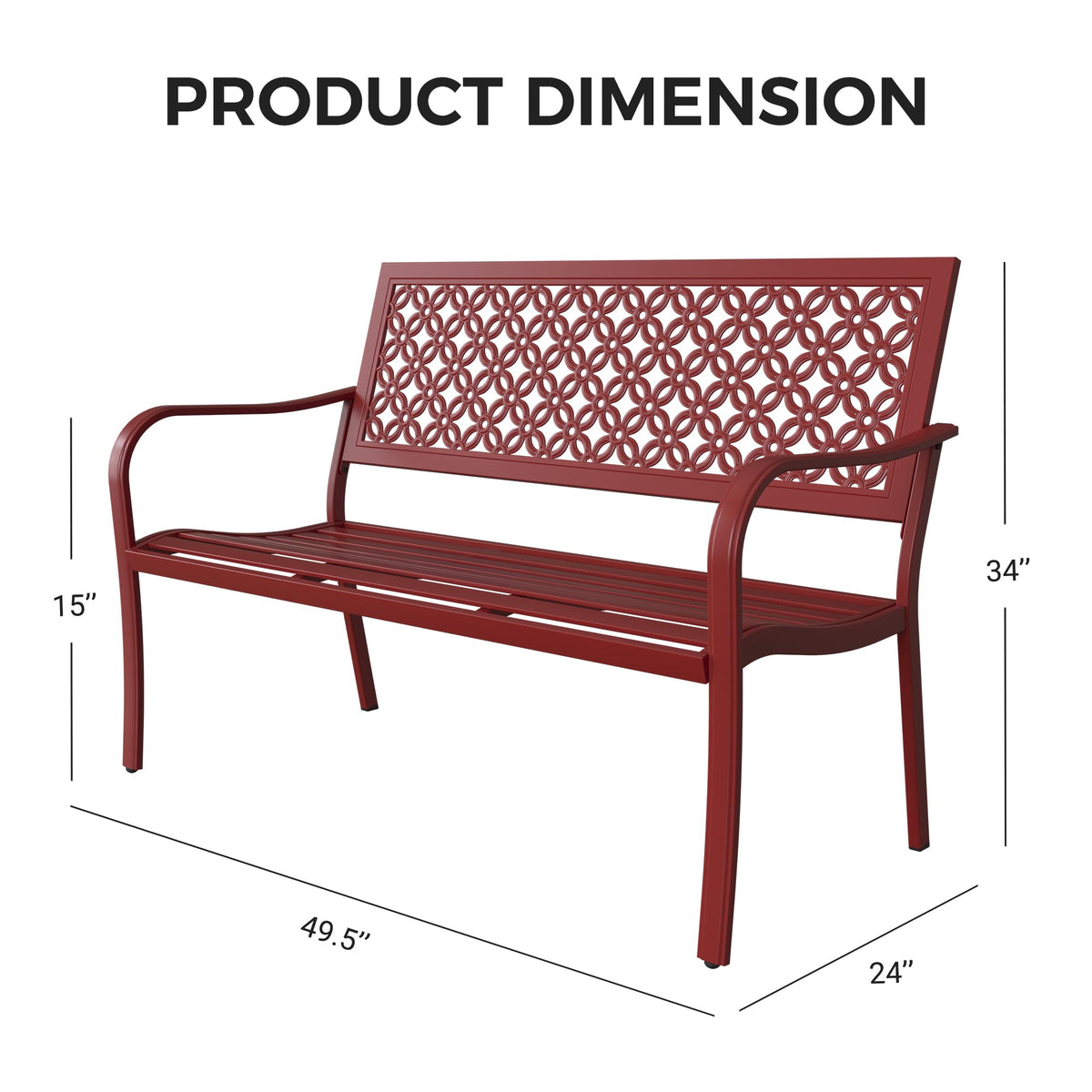 Cherry Red Metal Garden Bench O869