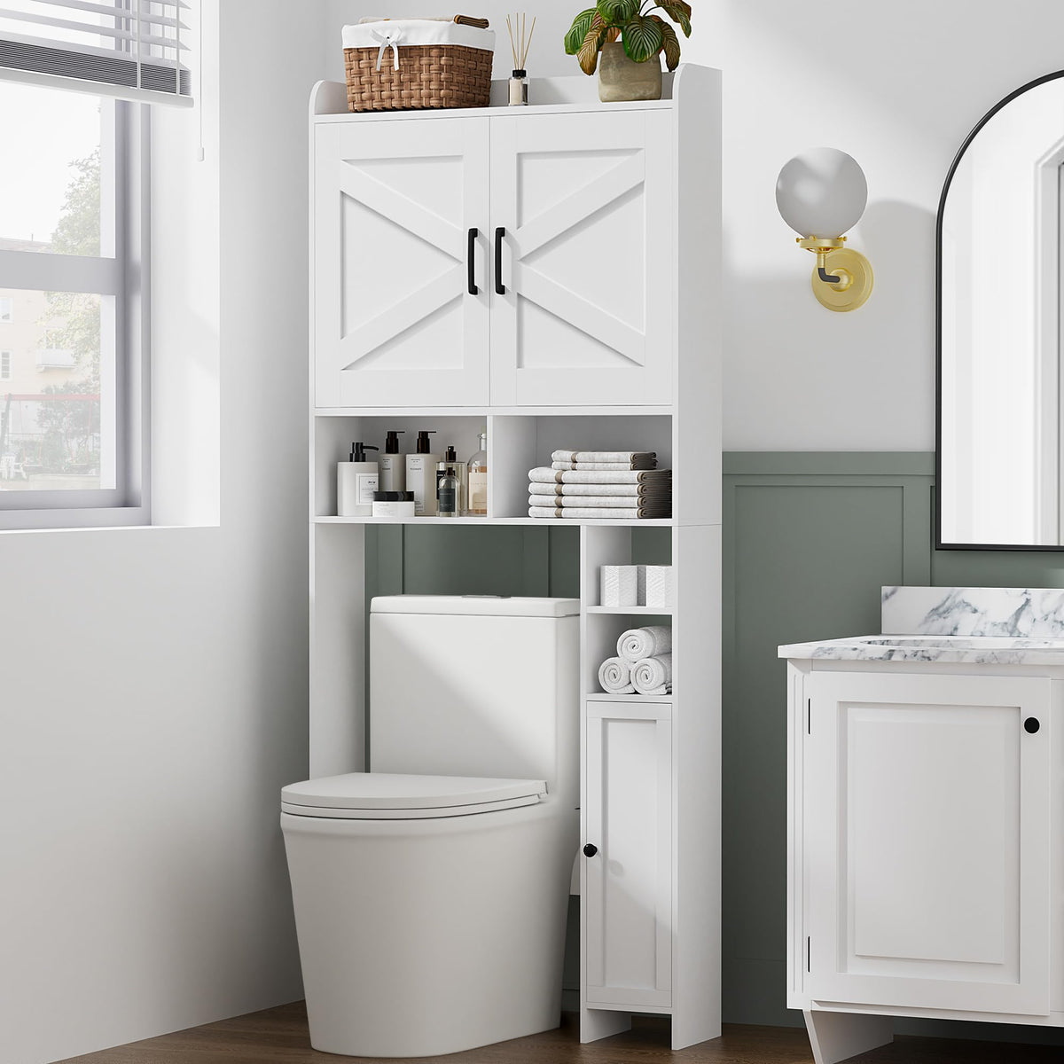 Wooden Over The Toilet Storage Cabinet with Barn Door T878