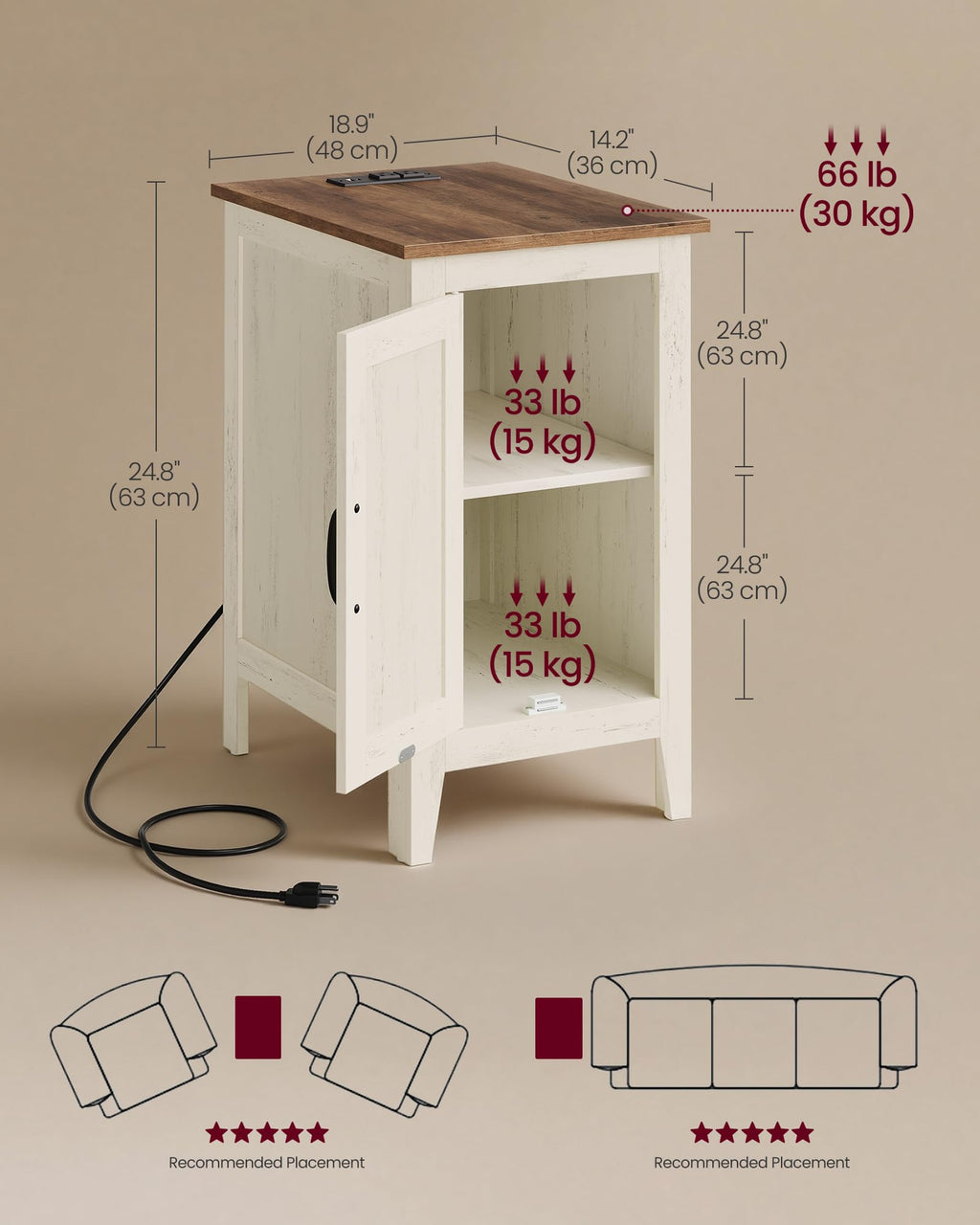 Side Table with Charging Station and Storage Cabinet X990