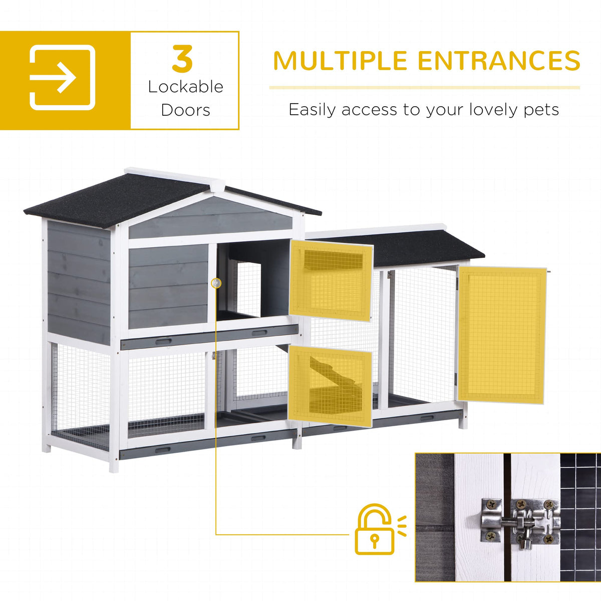 Gray 2-Tier Wooden Rabbit Hutch with Removable Tray N238