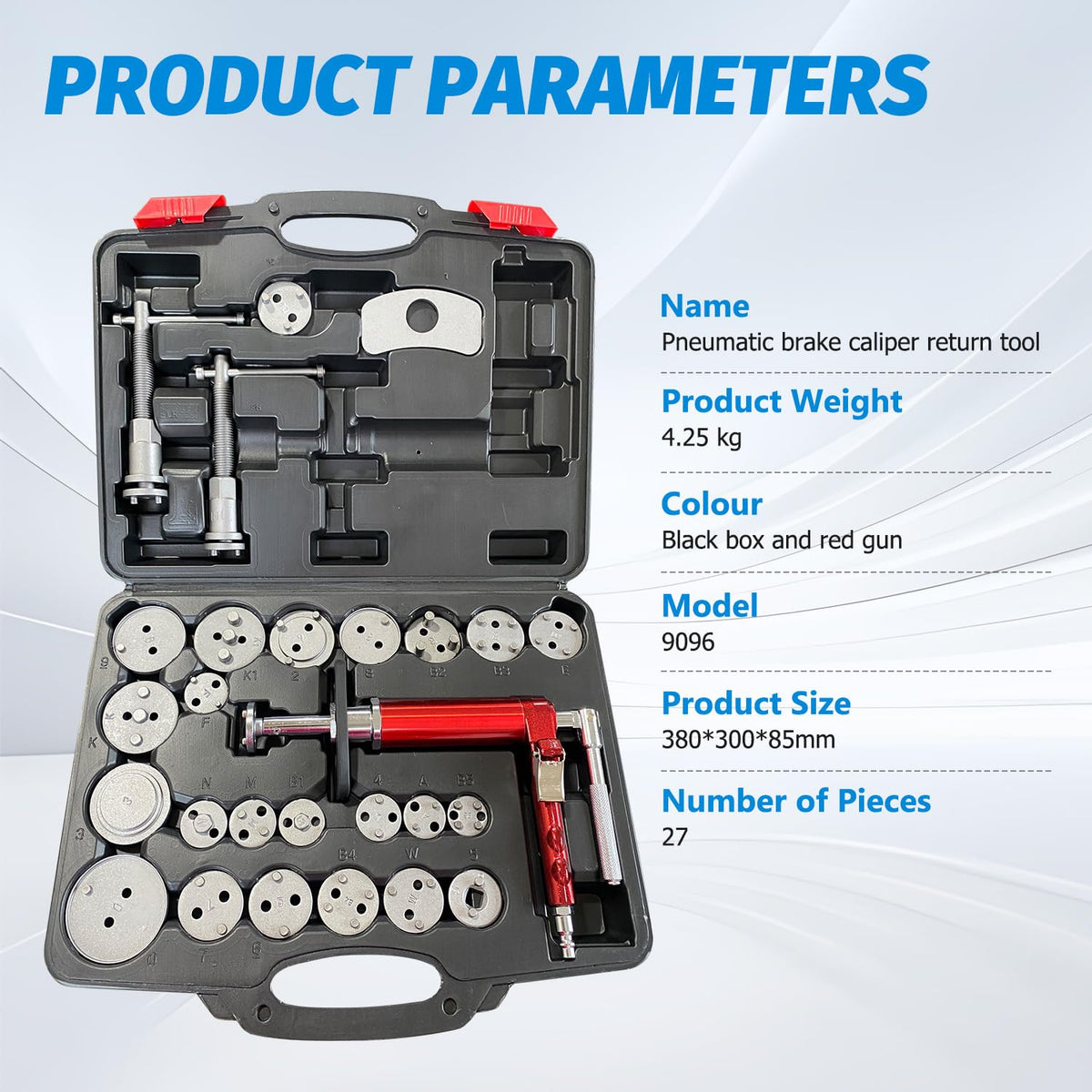 28-Piece Heavy Duty Pneumatic Brake Caliper Compression Tool Set with 23 Adapters J692117
