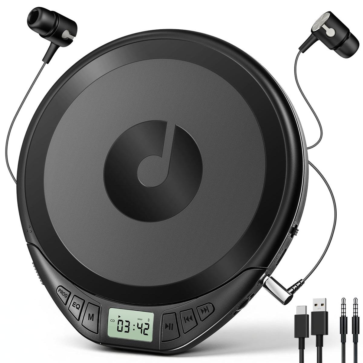Portable CD Player with Headphones Anti-Skip Shockproof LCD Display P74572
