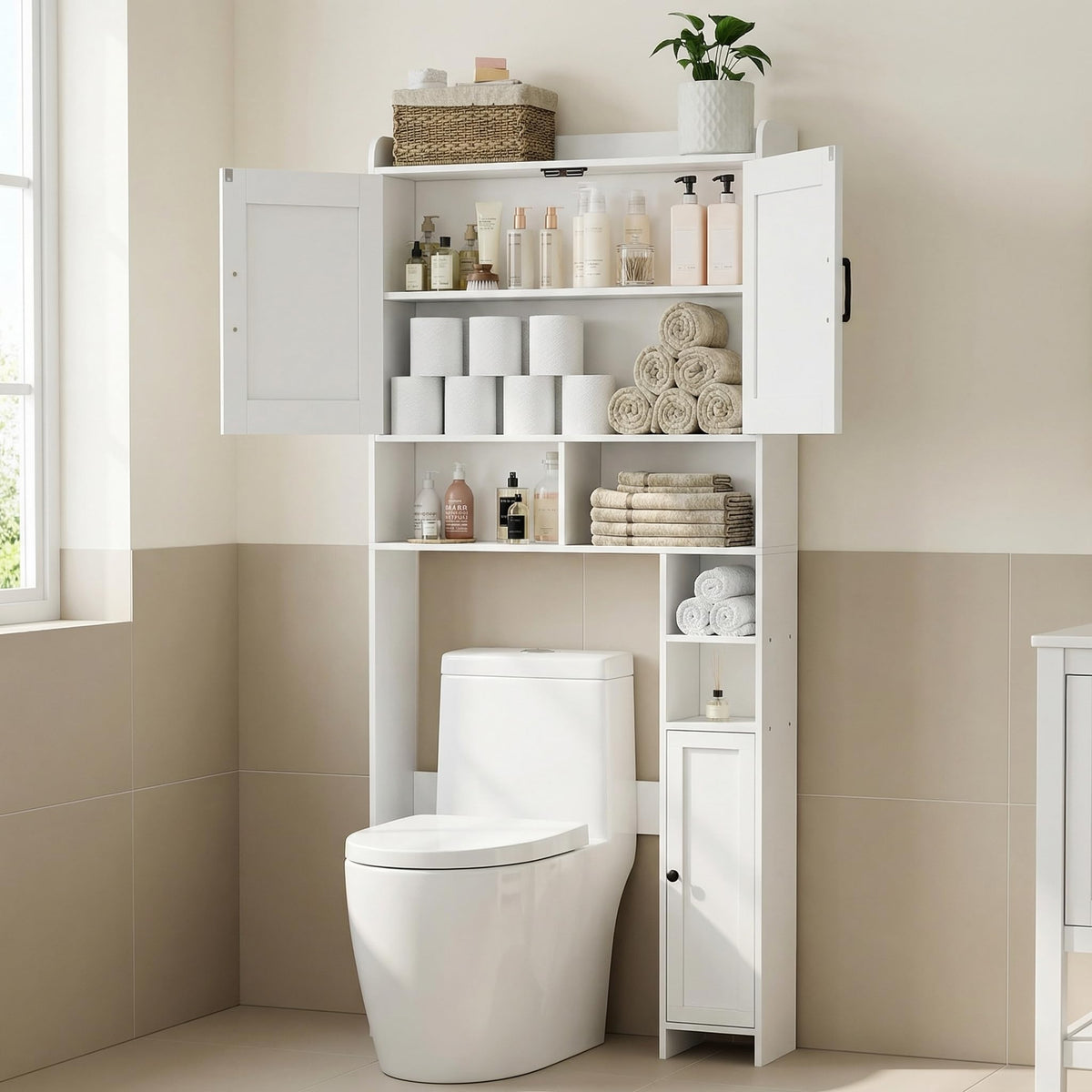 Wooden Over The Toilet Storage Cabinet with Barn Door T878