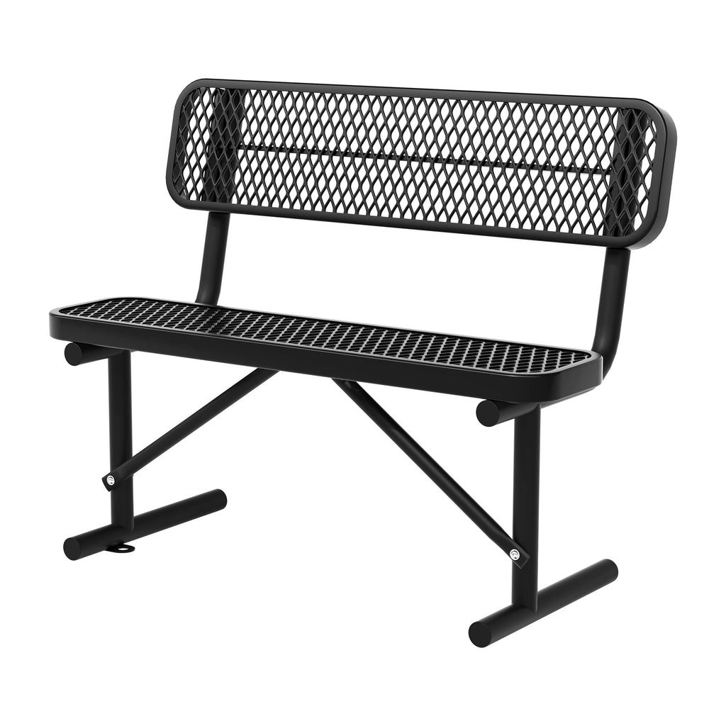 Black Metal Park Bench with Backrest F473689