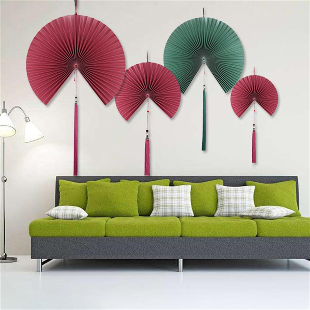 Handmade Hanging Folding Paper Fan Green 32'' N5332