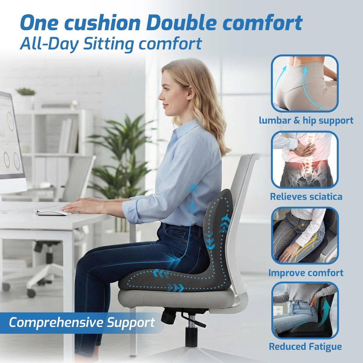 Ergonomic Seat Cushion with Lumbar Support Pillow L548415