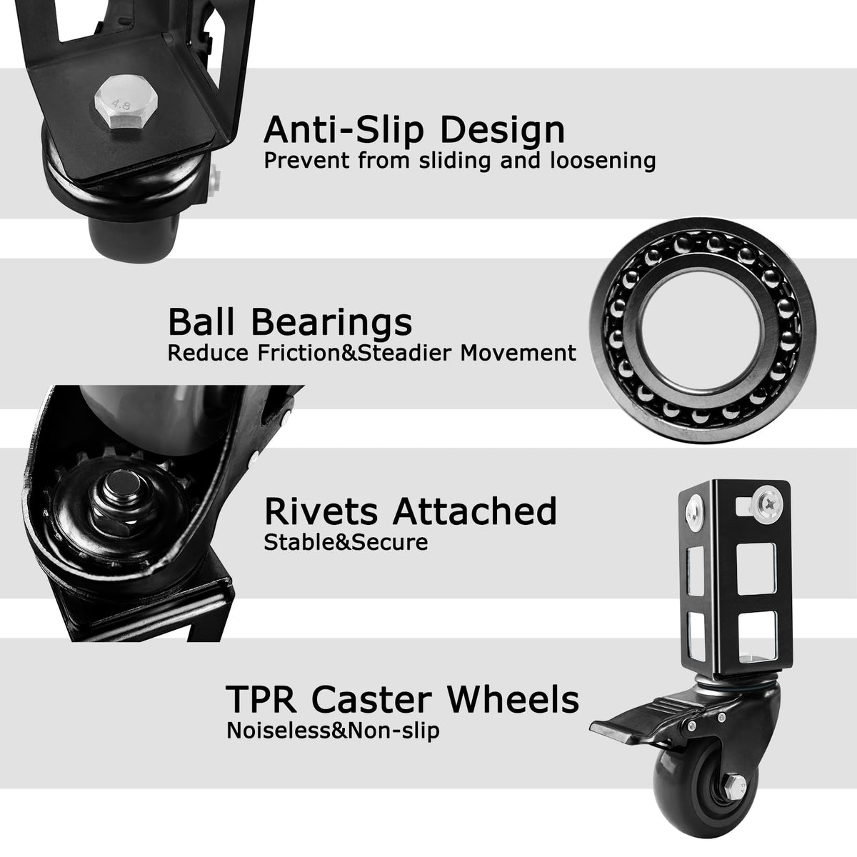 3" Heavy Duty Locking Caster Wheels 4PCS Black O79087