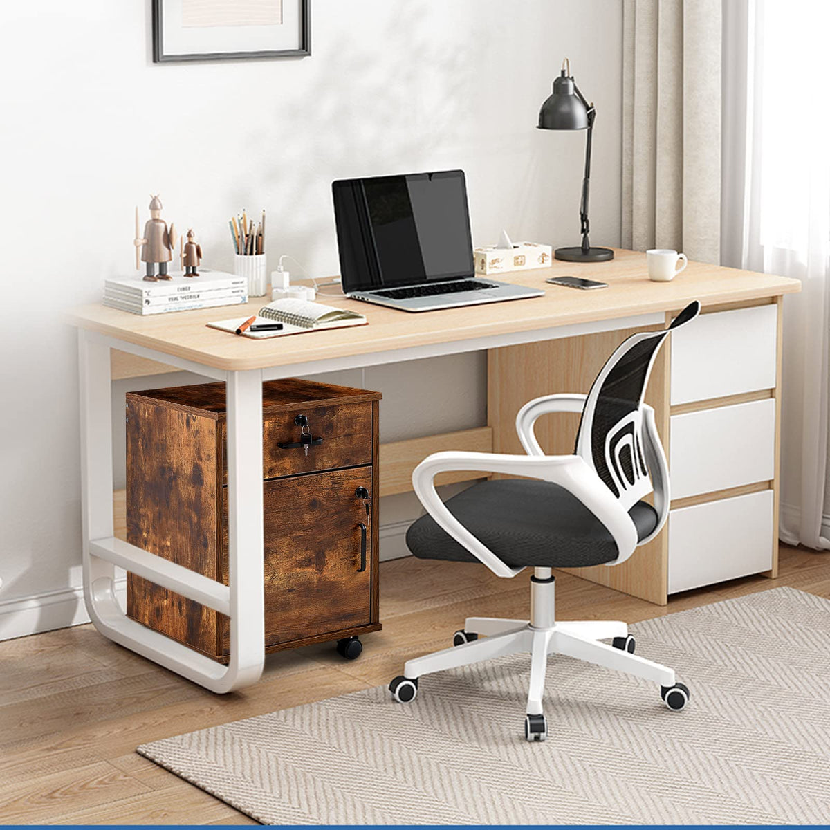 1 Drawer Wood File Cabinet with Lock and Wheels V7490