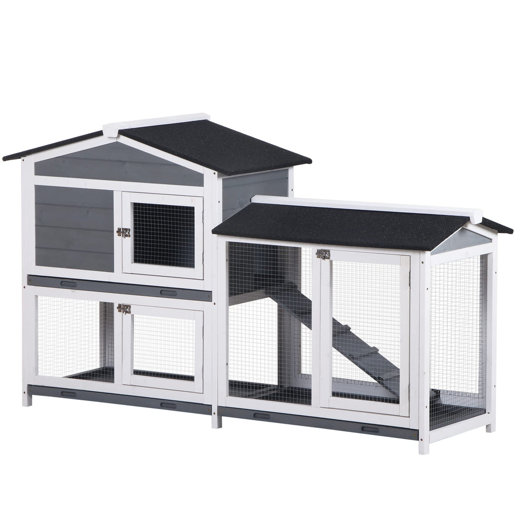 Gray 2-Tier Wooden Rabbit Hutch with Removable Tray N238