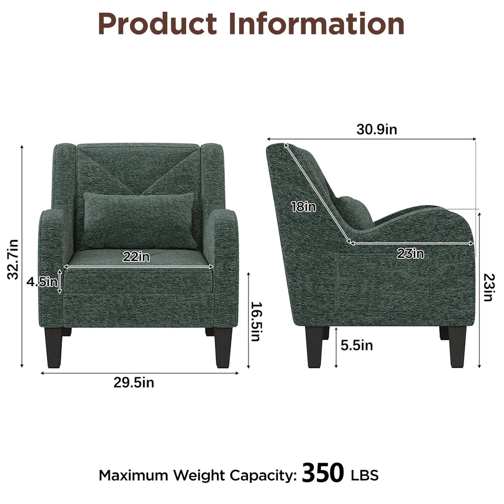 Green Chenille Upholstered Accent Chair with Lumbar Pillow B5113
