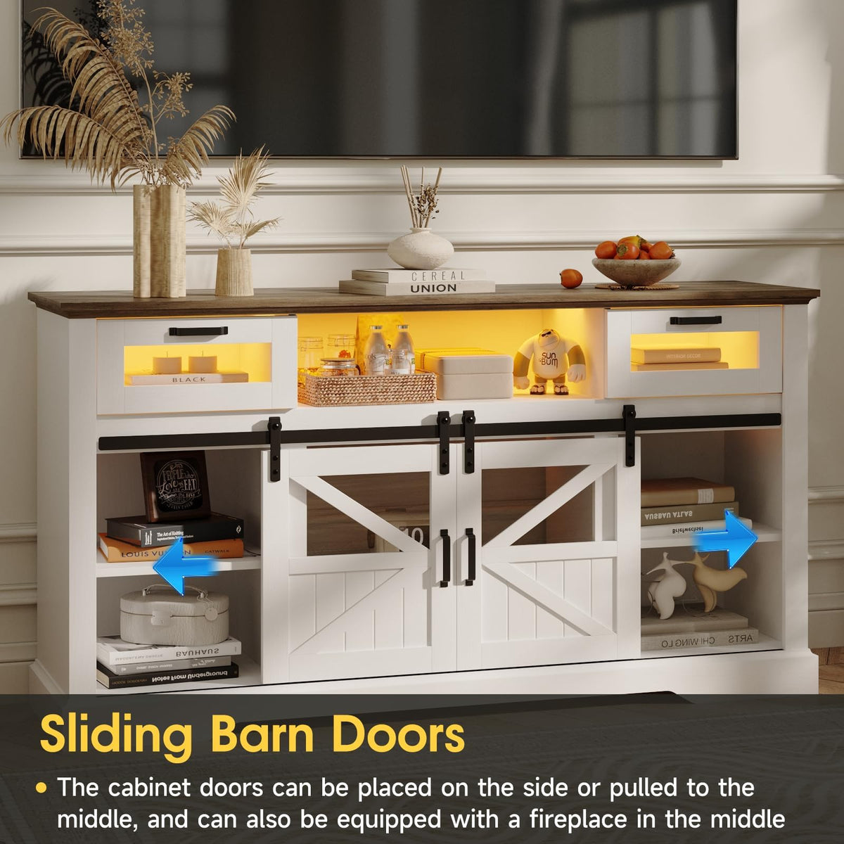 TV Stand with Storage Cabinet and Sliding Barn Doors G9217