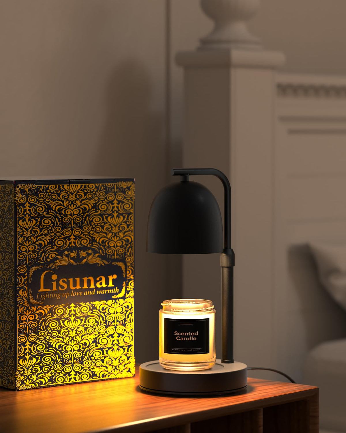 Black Adjustable Height Dimmable Candle Warmer Lamp with Timer U721809