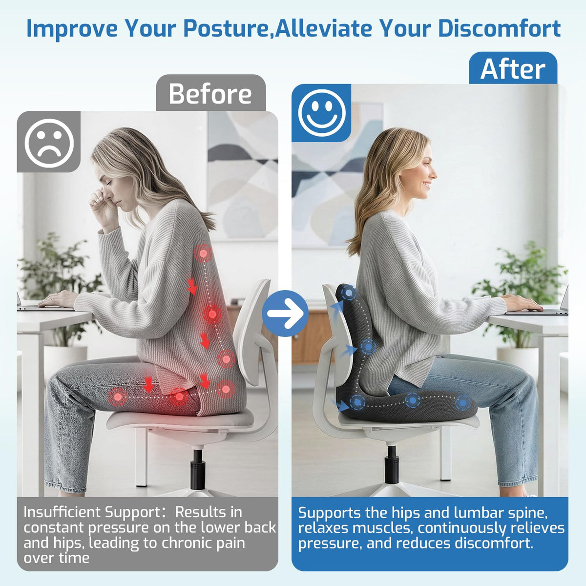 Ergonomic Seat Cushion with Lumbar Support Pillow L548415