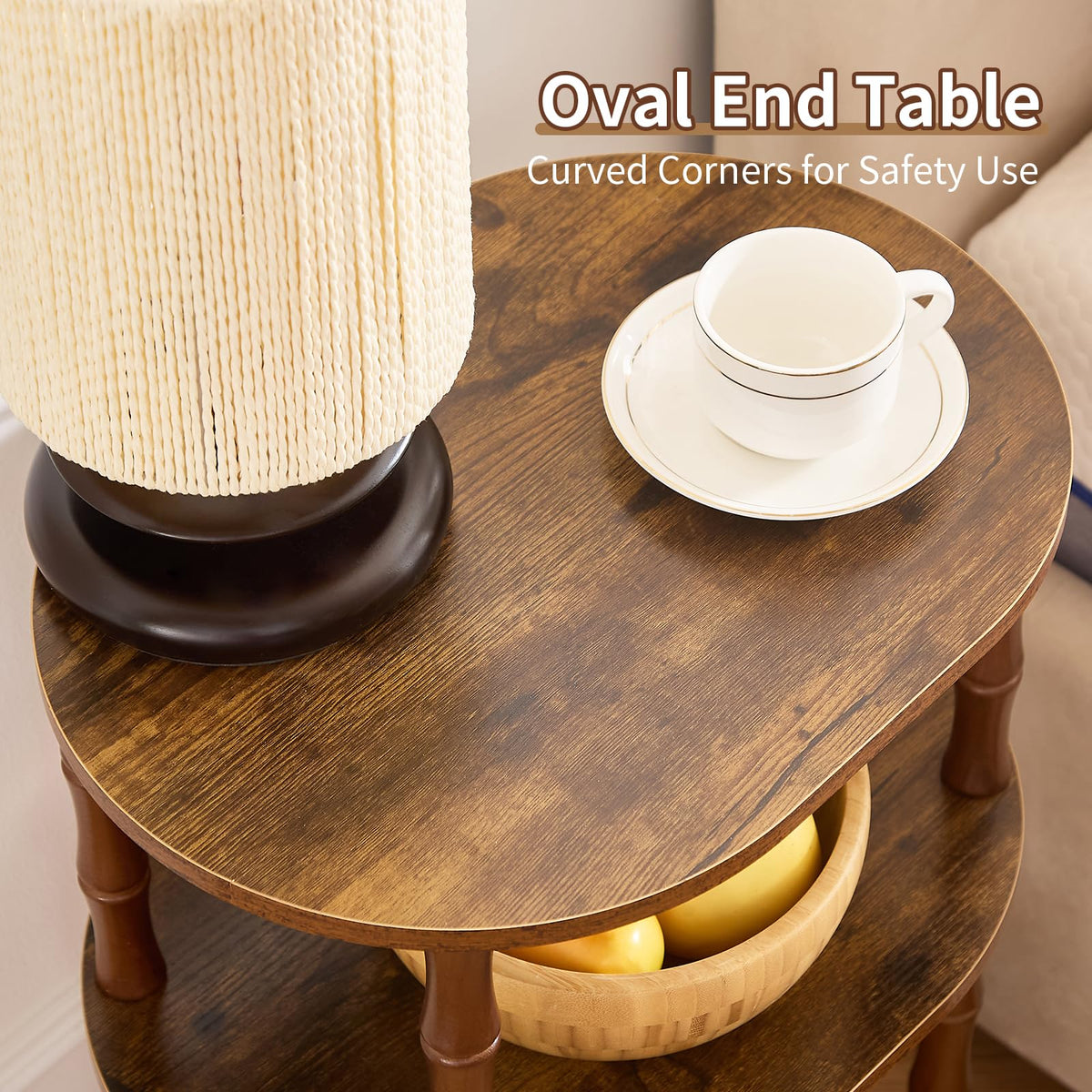 Brown 3-Tier Oval Side Table X655228