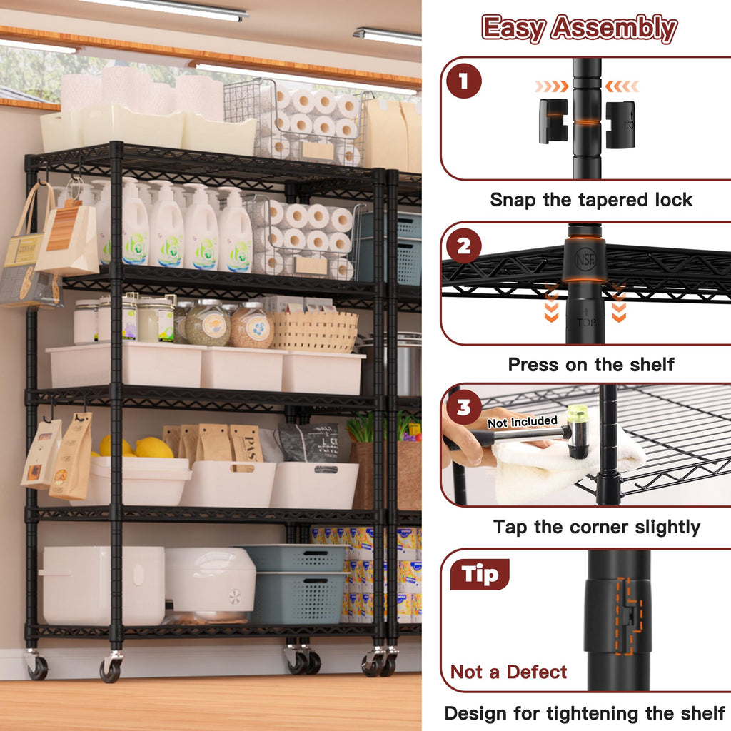 36"W x 16"D x 79"H 5-tier Metal Wire Shelving with Wheels K52178