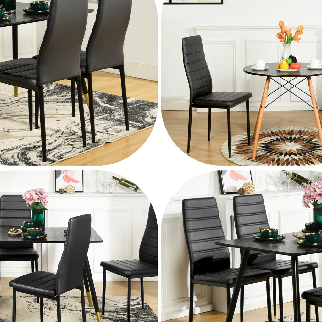Black PU Dining Chairs Set of 4 Metal Legs I671095