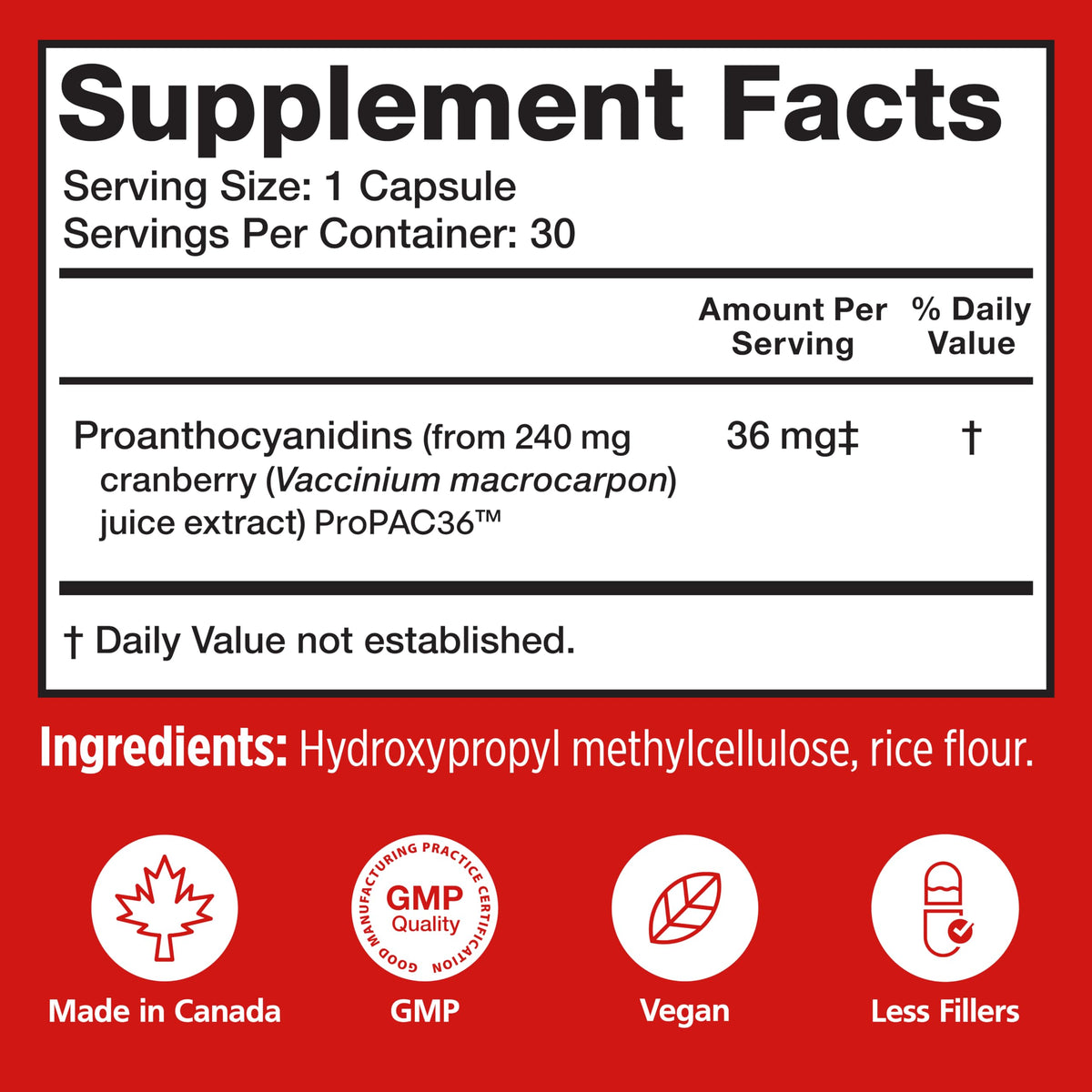 Cranberry PACs 36 mg 30 Capsules D6335