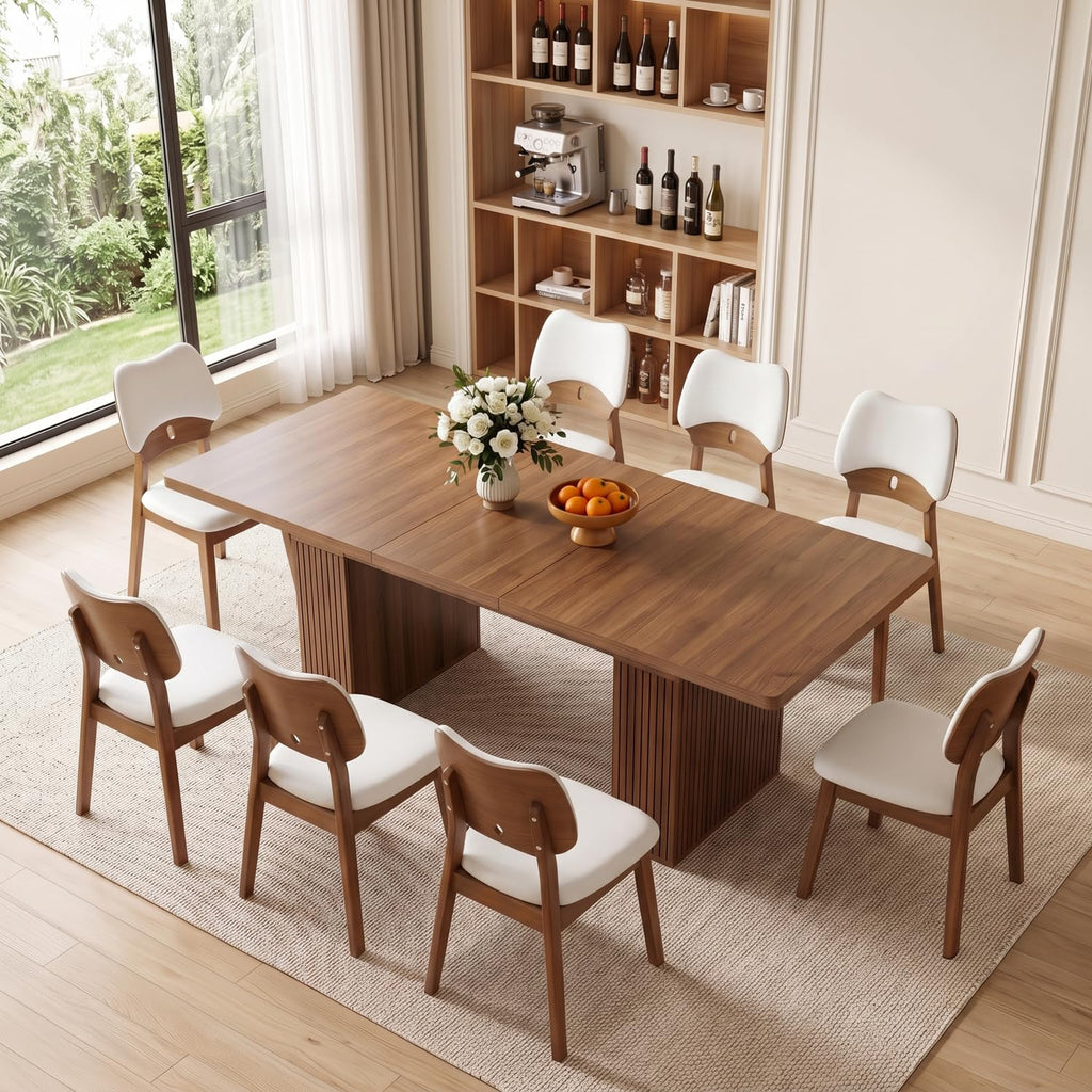 Walnut 9-Piece Extendable Dining Table Set with Storage W308