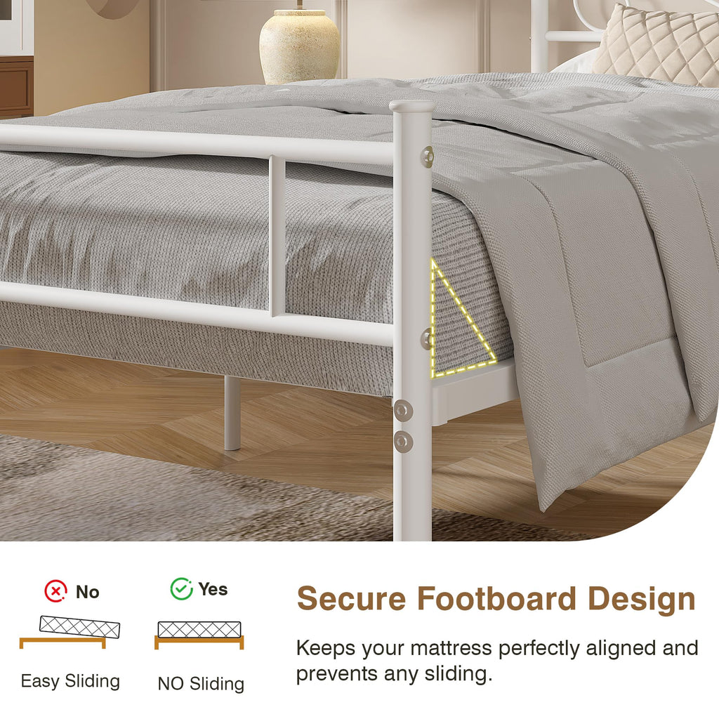 Full Size White Metal Platform Bed Frame with Headboard Q605